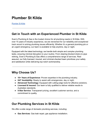 Plumber St Kilda - Reliable Plumbing Services by Sven’s Plumbing & Gas