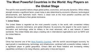 The Most Powerful Countries in the World Key Players on the Global Stage