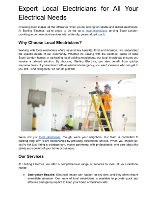 Expert Local Electricians for All Your Electrical Needs