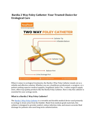 Bardia 2 Way Foley Catheter: Your Trusted Choice for Urological Care