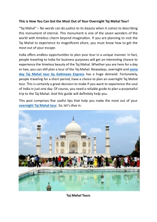 This is How You Can Get the Most Out of Your Overnight Taj Mahal Tour