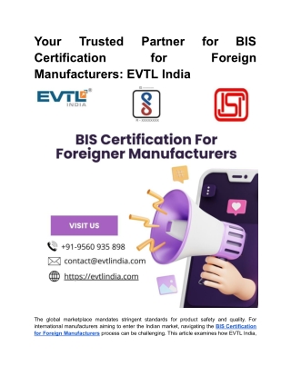 Your Trusted Partner for BIS Certification for Foreign Manufacturers_ EVTL India