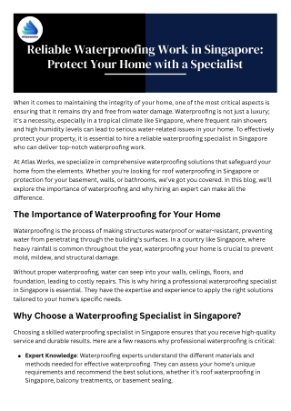 Reliable Waterproofing Work in Singapore Protect Your Home with a Specialist