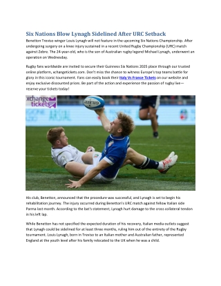 Six Nations Blow Lynagh Sidelined After URC Setback