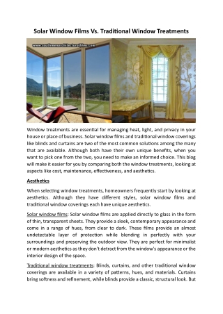 Solar Window Films Vs. Traditional Window Treatments