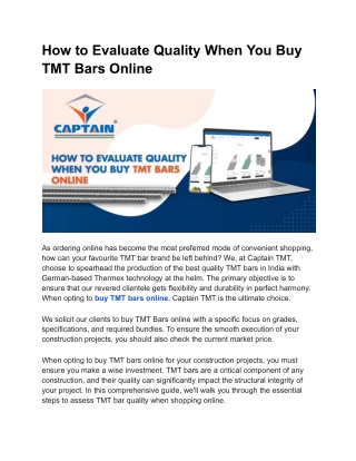 How to Evaluate Quality When You Buy TMT Bars Online