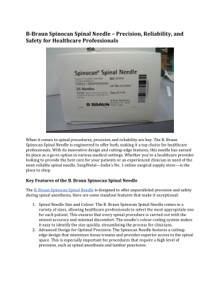 B-Braun Spinocan Spinal Needle Precision, Reliability, and Safety for Healthcare