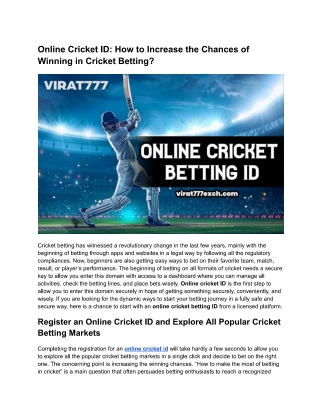 Online Cricket ID with High Chances of Winning | Join Now!