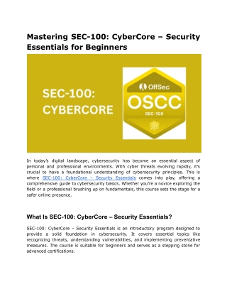 Mastering SEC-100_ CyberCore – Security Essentials for Beginners