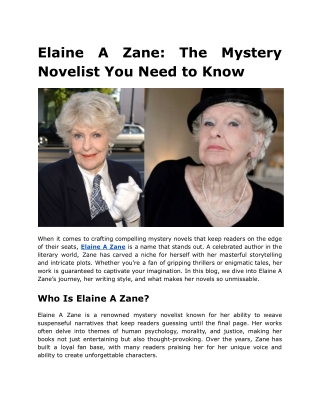 Elaine A Zane_ The Mystery Novelist You Need to Know