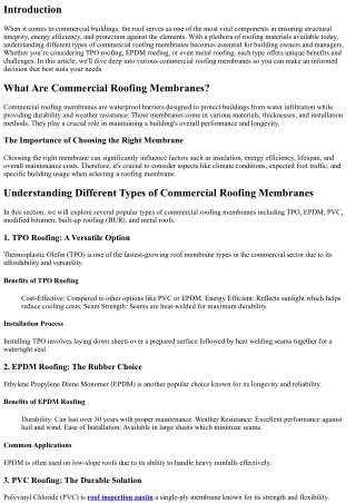 “Understanding Different Types of Commercial roofing membranes.”