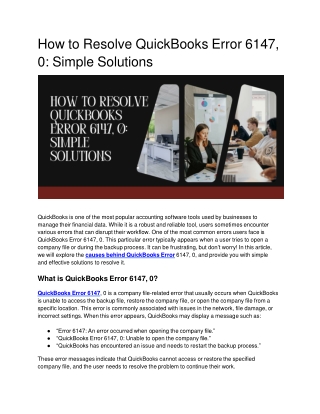 How to Resolve QuickBooks Error 6147, 0_ Simple Solutions