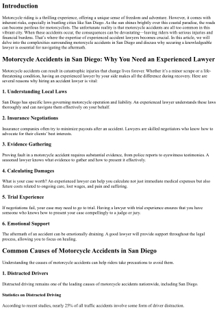 Motorcycle Accidents in San Diego: Why You Need an Experienced Lawyer