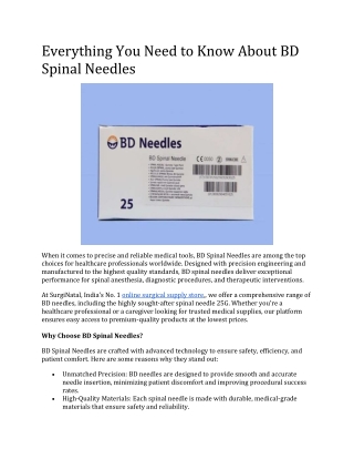 Everything You Need to Know About BD Spinal Needles