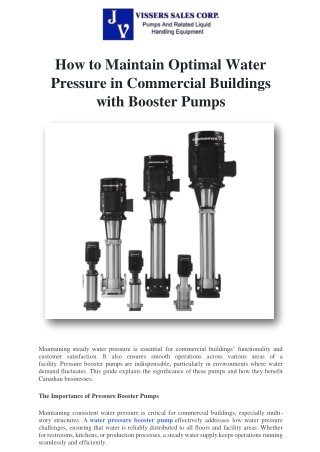 How to Maintain Optimal Water Pressure in Commercial Buildings with Booster Pump