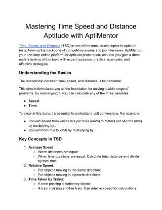 Mastering Time Speed and Distance Aptitude with AptiMentor