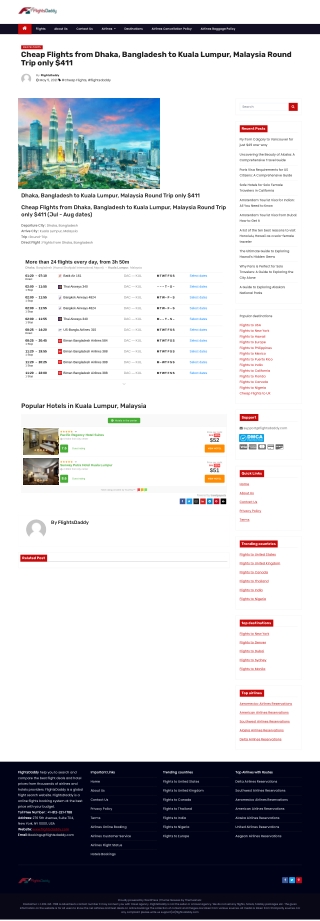Cheap Flights from Dhaka, Bangladesh to Kuala Lumpur, Malaysia Round Trip only $