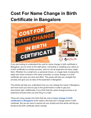 Cost For Name Change in Birth Certificate in Bangalore