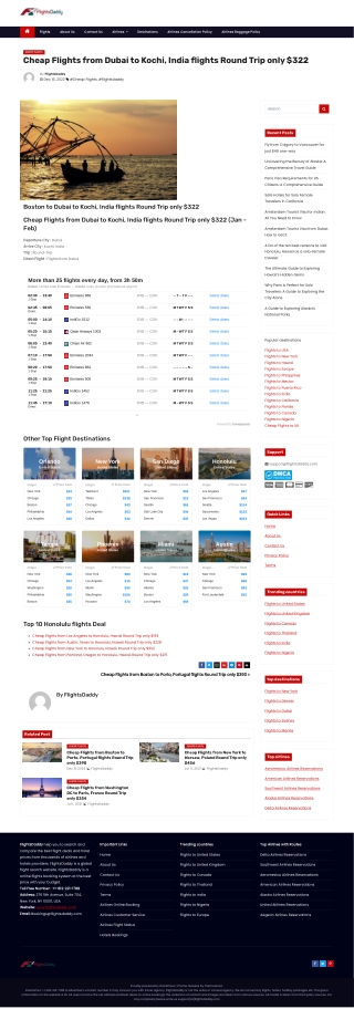 Cheap Flights from Dubai to Kochi, India flights Round Trip only $322
