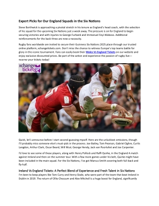 Expert Picks for Our England Squads in the Six Nations