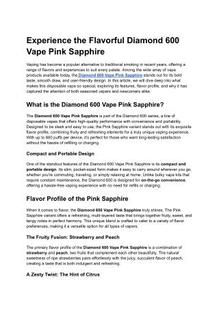 Experience the Flavorful Diamond 600 Vape Pink Sapphire