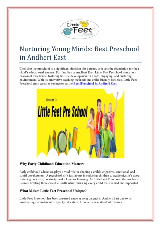 Nurturing Young Minds: Best Preschool in Andheri East