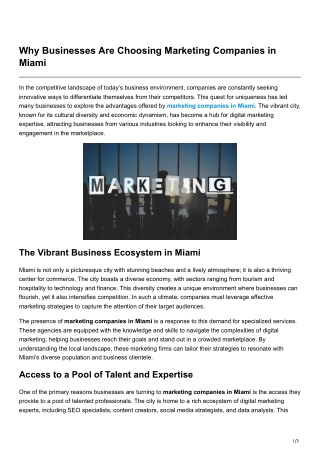 Why Businesses Are Choosing Marketing Companies in Miami