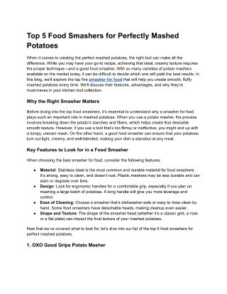 Top 5 Food Smashers for Perfectly Mashed Potatoes