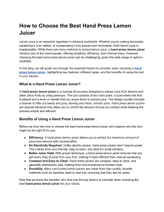 How to Choose the Best Hand Press Lemon Juicer