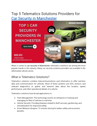 Top 5 Telematics Solutions Providers for Car Security in Manchester