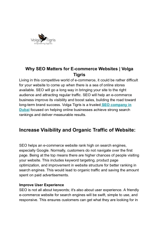 Why SEO Matters for E-commerce Websites