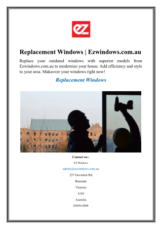 Replacement Windows  Ezwindows.com.au