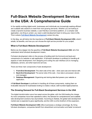Full-Stack Website Development Services in the USA