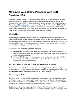 Maximize Your Online Presence with SEO Services USA