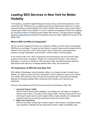 Leading SEO Services in New York for Better Visibility