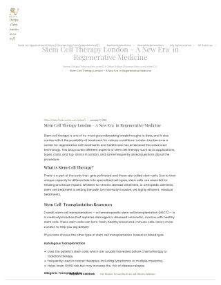 Stem Cell Therapy London – A New Era in Regenerative Medicine - Dr. SNA Clinic