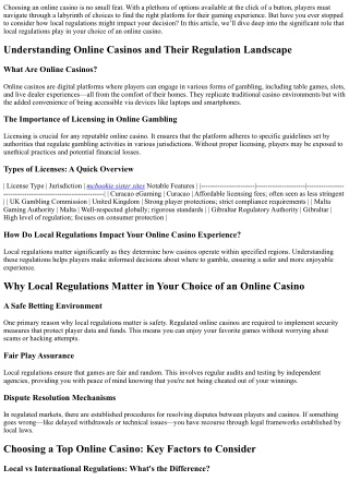 “Why Local Regulations Matter in Your Choice of an Online Casino”