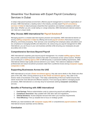 Streamline Your Business with Expert Payroll Consultancy Services in Dubai