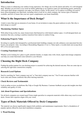 Designing Your Dream Space: Working with Expert Deck Design Companies!