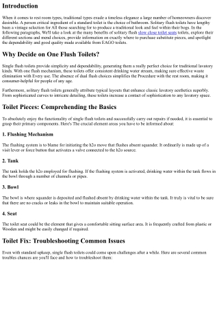 Single Flush Toilets: A Classic Option for Common Rest room Models