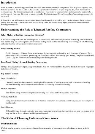 The Importance of Hiring Licensed Roofing Contractors