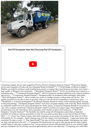 Experience Quality Service and Competitive Pricing with Javis Dumpster Rental in