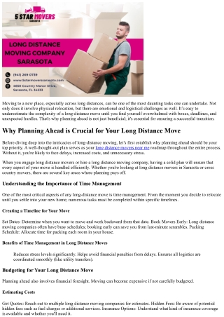 Why Planning Ahead is Crucial for Your Long Distance Move
