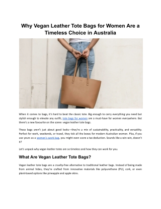 Why Vegan Leather Tote Bags for Women Are a Timeless Choice in Australia