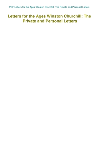 PDF Letters for the Ages Winston Churchill The Private and Personal Letters