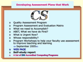 Developing Assessment Plans that Work