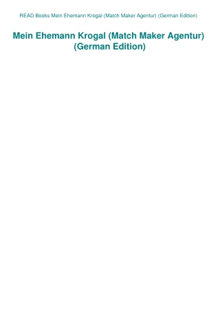 READ Books Mein Ehemann Krogal (Match Maker Agentur) (German Edition)