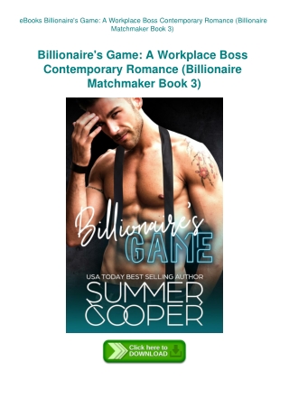 eBooks Billionaire's Game A Workplace Boss Contemporary Romance (Billionaire Matchmaker Book 3)