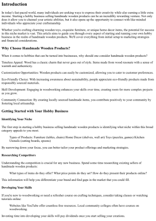 “Starting a Hobby Business Selling Handmade Wooden Products”