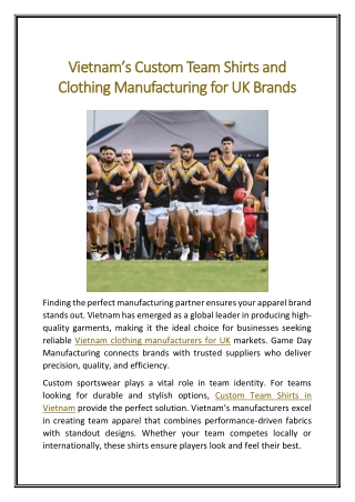 Vietnams Custom Team Shirts and Clothing Manufacturing for UK Brands